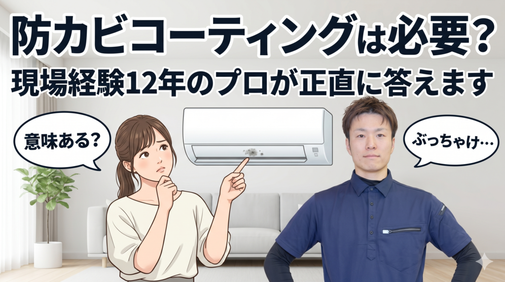 防カビコーティングは必要か悩む女性とプロの清掃業者の男性